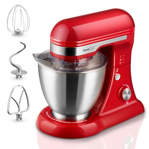 4.8QT Electric Stand Mixer, 12-Speed Tilt-Head Electric Food Mixer with Stainless Steel Bowl, Whisk & Beater for Home Baking, Powerful Kitchen Mixer for Kneading Dough, Whipping Cream (Red) 4.8QT Electric Stand Mixer, 12-Speed Tilt-Head Electric Food Mixer with Stainless Steel Bowl, Whisk & Beater for Home Baking, Powerful Kitchen Mixer for Kneading Dough, Whipping Cream (Red)