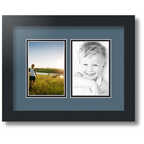 ArtToFrames Collage Photo Frame Double Mat with 2-4x6 inch Openings with Black Frame and Dutch Blue Top Mat