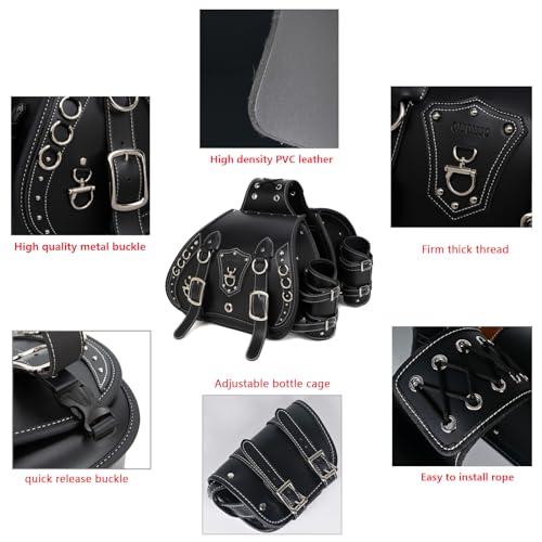 QJBOMTO Alforjes de couro de alta densidade para motocicleta, bolsas laterais com suporte de copo, i