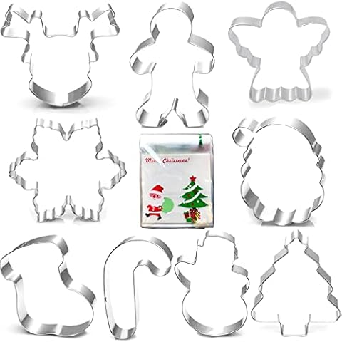 Christmas Cookie Cutter Set-9 piece-Gingerbread Men, Snowflake, Reindeer, Angel, Christmas Tree, Snowman, Santa Face and More Cookie Cutters molds Cover