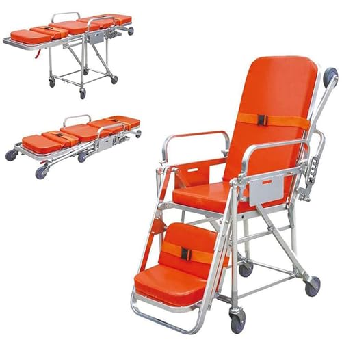 救護用担架 軽量緊急救急車用ストレッチャー、病院救助折りたたみ式救急ストレッチャー、リフティング機能付き、アルミ合金素材、調節可能な背もたれ、耐荷重350ポンド