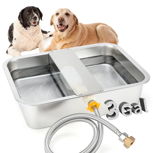 BWOGUE 3 Gal Automatic Dog Water Dispenser for Large Dogs Stainless Steel Outdoor Water Bowl Large Breed Self Filling Dog Waterer Feeder for Dogs Cat Chicken Livestock