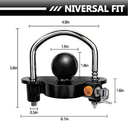 Cenipar Trailer Hitch Lock Set Includes Black Universal Trailer Locks Ball Hitch, 1/2" and 5/8" Trailer Hitch Lock Pin, Trailer Hitch Coupler Lock Pin, Fit 1-7/8", 2" and 2-5/16" Couplers(Black)
