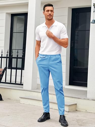 Mens Chinos Slim Fit Pants Flat Front Stretch Skinny Tapered Dress Pants Comfort Casual Solid Trousers2