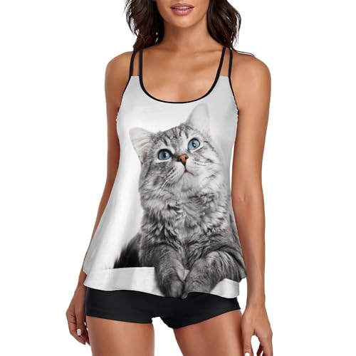Tankini gris chat mignon maillot de bain robe de plage pour vacances
