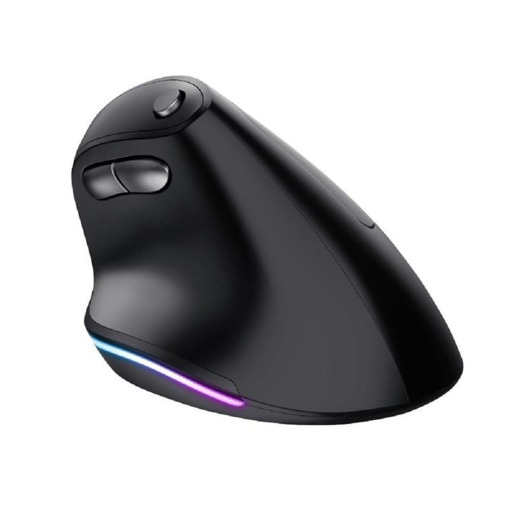 Trust Bayo Ratón Vertical Recargable con Diseño Sostenible, Reducir la Tensión en Muñecas y Brazos, 800-2400 dpi, 6 Botones, Ratón Inalámbrico Ergonómico para PC, Ordenador Portátil, Mac, Negro