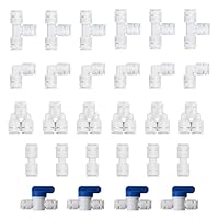 HUAZIZ 28 Stück Universal Anschluss-Set Adapter Fitting Verbindungsstück,RO Wasserfilter Fitting,für 1/4 Zoll (6mm) Schlauch, Kühlschrankschlauch, Wasserschlauch (Y + T + I + L Typ + Absperrventil)
