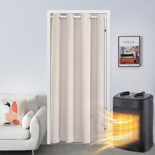 Qelus Single Curtain for Door Thermal Insulated Door Curtain 52'' Width x 96'' Drop, Blackout Curtain Panel Drape Eyelets
