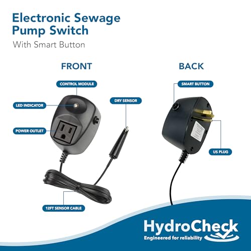 Image of HC5000T Electronic Sewage Pump Switch, 12ft Cord - No Pit Entry, Smart Alarm System Water Sensor for Sump Pump - Compatible with All Pumps & Pit Sizes - Prevents Flooding in Basements, Lift Stations