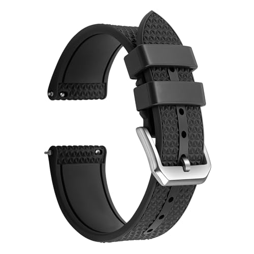 ULLCHRO FKM Rubber Watch Strap 20mm Quick Release Watch Band 22mm for Men Women Waterproof Soft Premium Fluororubber Sport Breathable Replacement Wristband (22mm Black)