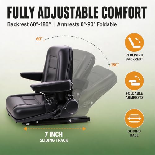Image of Universal Lawn Tractor Seat,Zero Turn Seat Replacement for Ariens IKON-XD | Waterproof PVC Thickened Foam Cushion Mower Seat with Seatbelt & Armrests,for Mini-Excavator,Forklift,Skid Loader