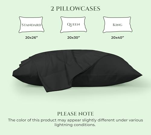 Image of Royale Linens 100% Cotton Pillow Cases King Size Set of 2 - Percale Pillowcase - Black Pillow Cases Super Soft Cooling & Breathable Hotel Cotton Pillowcases, Fits King Pillows (20 inchx40 inch, Black)