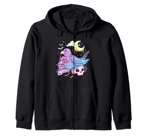 Kawaii Pastel Goth Cute Creepy Crow Raven Skull Sweat à Capuche