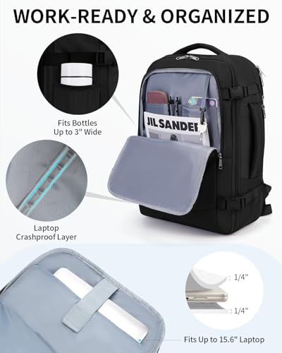 Image of ECOHUB 17 inch Small Unisex Travel Backpack United Airline Approved 17x10x9 Friendly Suitcase Anti-Theft Lockable Zippers Style Personal Item Bag Travel Essentials with 12 Pockets Water Resistant, Black