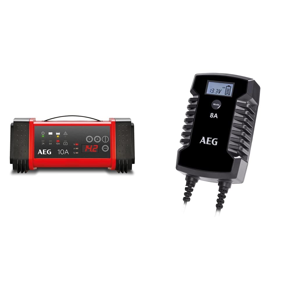 AEG Automotive 97024 Mikroprozessor Batterie Ladegerät LT 10 Ampere für 12/24 V, 9-stufig & 10618 Mikroprozessor-Ladegerät für Auto Batterie LD 8.0, 8 Ampere für 12/24 V, 7-HF Ladestufen