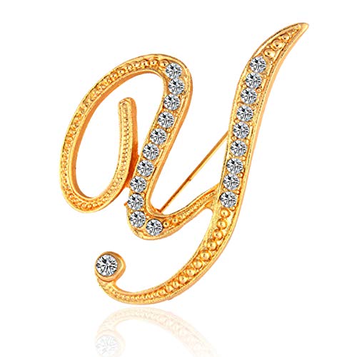 Image of BeeGift Letter Brooch Pins Initial Rhinestone Brooch for Women Crafts,Rhinestone Crystal Lapel Pin Brooches Gold A-Z 26 Letters