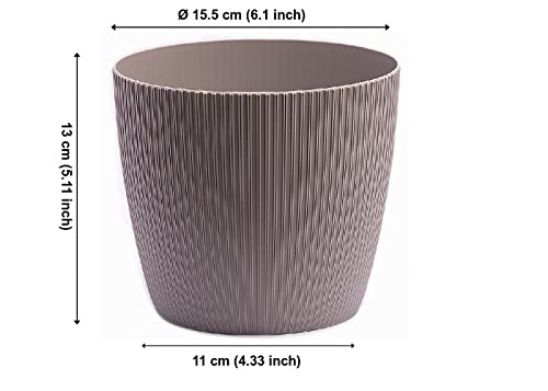 Home Garden Ornaments Decorative Small Plant Pots Indoor - Striped Indoor Plant Pot for Home and Garden (Diameter 15.5cm, Taupe) - Image 2
