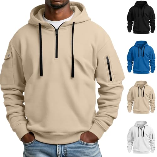Quarter Zip Mens Hoodies Pullover Oversized Fleece Hooded Sweatshirts