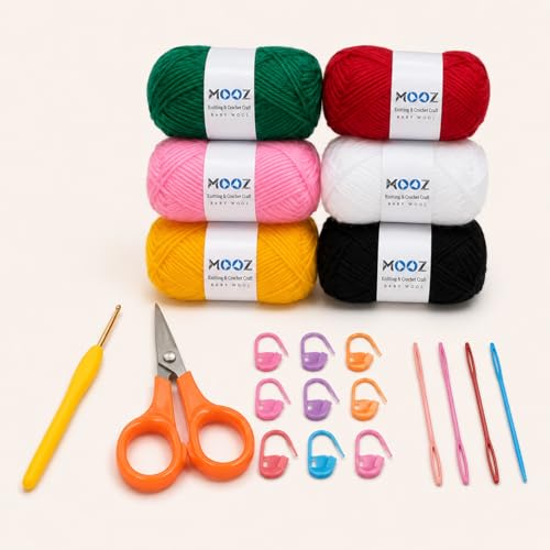 Image of MOOZ Baby Wool Yarn Set - (20g Each) Soft Knitting & Crochet Wool for DIY Craft, Hand Knitting, Crochet Projects & Art Supplies (Crochet Kit)