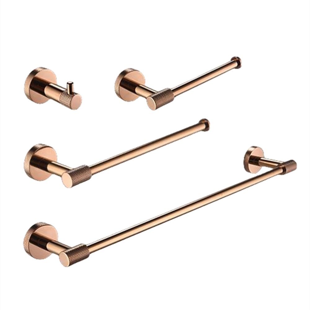 Perchero de pared de acero inoxidable dorado rosa, 4 piezas, juego de accesorios de baño, soporte para papel higiénico y toallero, elegante decoración del hogar, artículos esenciales modernos para el