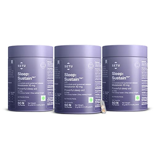 Image of Setu Sleep Sustain - 60 Caps (Pack of 3) | Melatonin 10mg, Promotes Relaxation & Sleep, Stay Asleep Longer, Non Habit Forming