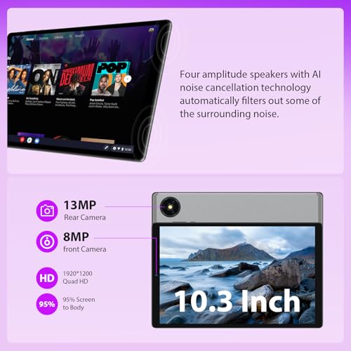 Image of 2026 Tablet with Keyboard,Stylus & Mouse, 10.3 Inch Android 13 Tablets, 2K IPS Screen, 19GB RAM 256GB (1TB TF), 8000mAh, 8-Core,8+13MP, 5G /2.4G WiFi,Tablets for Students, Adults, Play- Gray