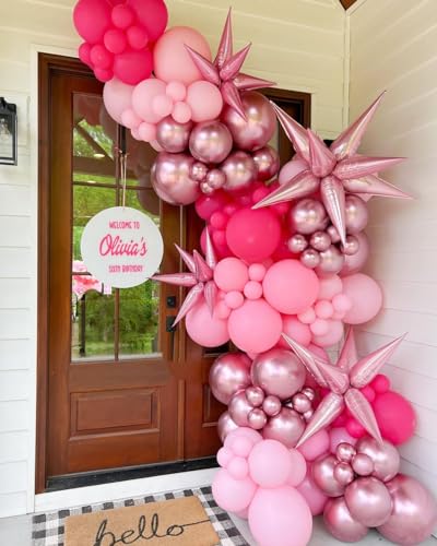 Image of KBZVNAF Pink Latex Balloon Set - 60 Packs 12 Inches Metallic Chrome, Pastel, Hot Pink Balloons for Birthday Wedding Baby Shower Girls Theme Party Decoration