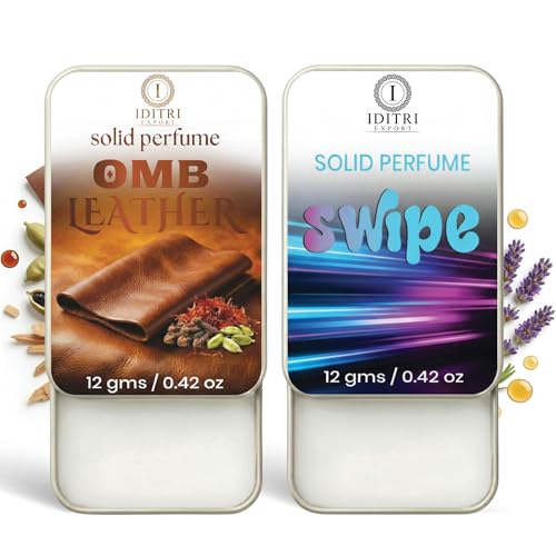 Image of Solid Perfume |OMB leather&Swipe Alcohol Free Wax Perfume Balm, Long Lasting | Pocket Tin 12g, Pack Of 2| Non Greasy Smooth Glide, Travel Friendly Men And Women