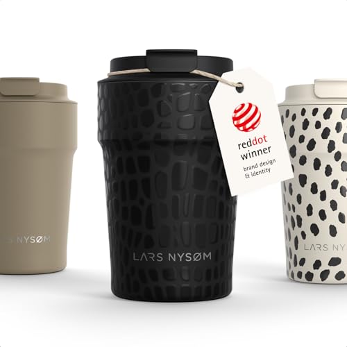 Image of LARS NYSOM Thermo Coffee Mug to go 13oz | Travel Mug 0.38 Liter with Insulation | Silicone grip base | Leak Proof Stainless Steel Tumbler for Coffee and Tea on the Go (Black, 13oz)