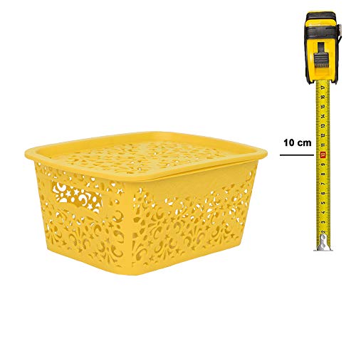 Image of Cutting EDGE Plastic Turkish Storage Basket with Lid,Large,Yellow(Set of 1)