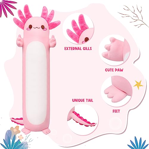 Image of Auspicious beginning 35.4inch Cute Axolotl Stuffed Animal Plush Pillow, Soft Kawaii Cat face Newt Plush Toy Body Pillow Gifts (Pink Salamander)