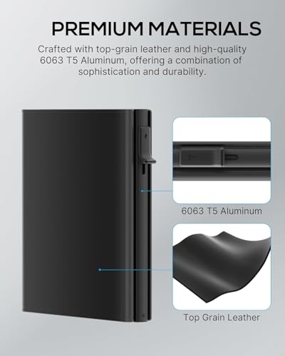 كاستويف محفظة حامل بطاقات للرجال - حافظة بطاقات رفيعة منبثقة مع حجب تحديد الهوية بموجات الراديو، جلد محبب علوي، نافذة لبطاقة الهوية، فتحة للنقود - محفظة جيب امامي بسيطة تسع 9-14 بطاقة (اسود)