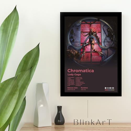 Image of BLINKART lagyGaga- Chromatica Wall Photo Frames | Wall Art for Bedroom, Living Room, Studio or Office | Album Cover Print with Spotify Song Link QR Code | Gift for Fans - 8x12 In