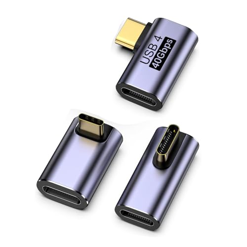 zoerbufan 3 St&uuml;ck 90 Grad Winkel USB-C Adapter, USB C 90&deg; Adapter Typ C Buchse auf Stecker, Thunderbolt 4/3 40 Gbit/s PD100W Ladeger&auml;t & 8K Video f&uuml;r ROG, Steam Deck, Switch, Tablet und Handy(L+F+T)