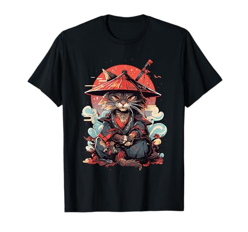 Tatouage de Chat Japonais rétro samouraï Graphique Ninja Kawaii T-Shirt