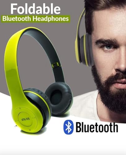 Image of JPGC Wireless Bluetooth Headphones, P47 Over-Ear Headset with Extra Bass, Foldable Design, Soft Memory Protein Earmuff, Bluetooth 5.0, FM Radio, SD Card Support, AUX Input, Black (Green)
