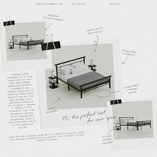 Image of Queen Size Metal Bed Frame Without Storage | QueenSize Metal Bed | Queen Iron Bed | Queen Steel Bed | Heavy Duty Platform Bed | Double Bed Cot | Metal Cot | Steel Slats | No Box Spring Needed | Black
