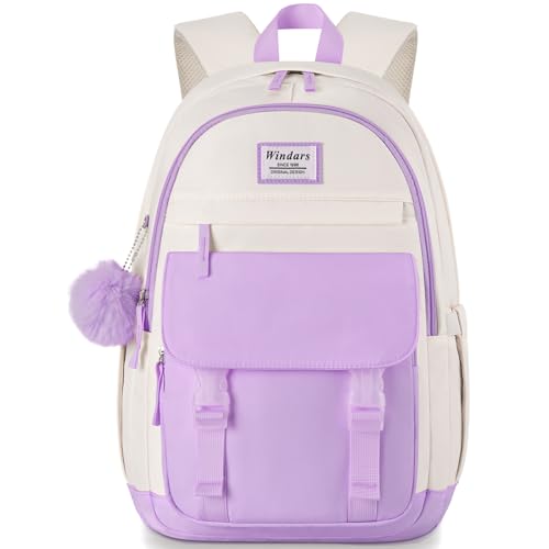 Image of WINDARS School Backpack for Teen Girls, Cute College Backpacks for Women Students Aesthetic Bookbag Large 15.6 Inch Laptop Bag Middle School Travel Back Pack (Purple Beige)