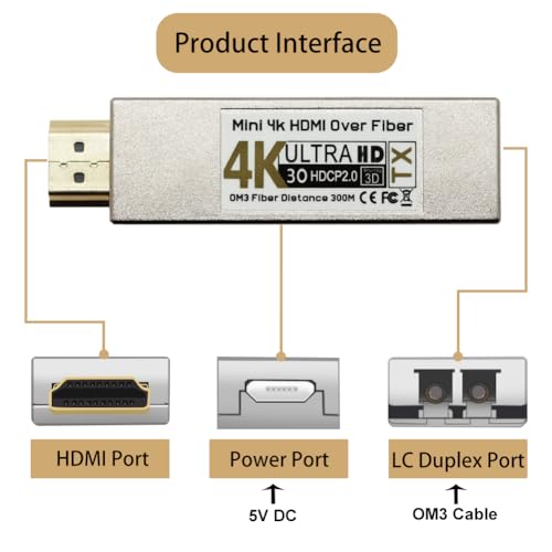Image of 4K HDMI Over Fiber Extender Kit, 300m Long Distance Transmission with OM3 Cable, Support 4K@30Hz for Home Theater Digital Signage, HDMI 1.4 / HDCP 1.2, Mini Design with Broadcasting, a Pair