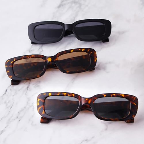 Image of IKANOO Retro Rectangle Sunglasses for Women Men Small Square Frame Trendy Y2K 90's Black Sunglasses