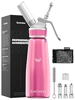 SimCoker Sahnespender 500ml,Aluminium Schlagsahnebereiter,Sahnesiphon Ersatzteile 3 Edelstahl Spritztüllen 1 Reinigungbürste,Deutsche Anweisungen,Rosa