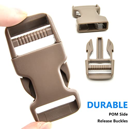 Eviznbou 10M Gurtband 25mm Nylon Gurtband mit 10 Paar Kunststoff Schnallen, 20 Tri-Glide-Schieber für Rucksack Gepäckgurten Tasche Hundehalsband Rucksackersatz (Bräunen)