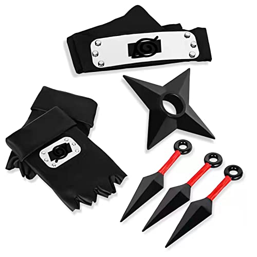 4 Pcs Anime Headband and Cosplay Gloves Kakashi Ninja Gloves(2nd Generation),Cosplay Accessories,Headband Cosplay Party Red
