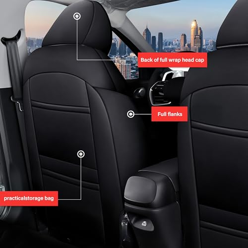 Image of AOMSAZTO Seat Covers for Hyundai Elantra 2021 2022 2023 2024 2025 2026 | SE SEL /SEL Sport & 2021-2026 Hybrid Blue Customized Faux Leather Car Seat Cover-Full Set Black
