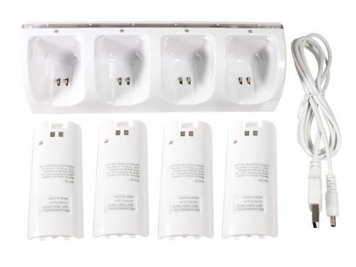 KLAREN Charger Dock + 4 x Battery for Nintendo Wii Remote