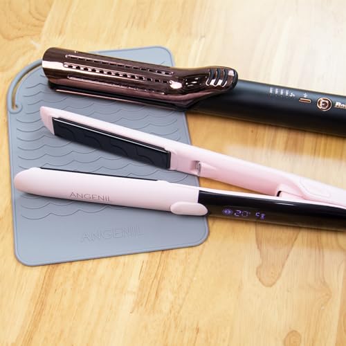 Image of ANGENIL Silicone Heat Mat for Hair Tools - Flat Iron and Curling Iron Mat Heat Resistant for Counter, Heat-Resistant Flat Iron Travel Essentials Case, Vanity Organizer, Grey, Normal Size 9 inch x 6.5 inch
