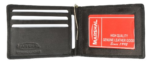 MARSHAL 100% Genuine Leather Bi-fold Money Clip Black #11622