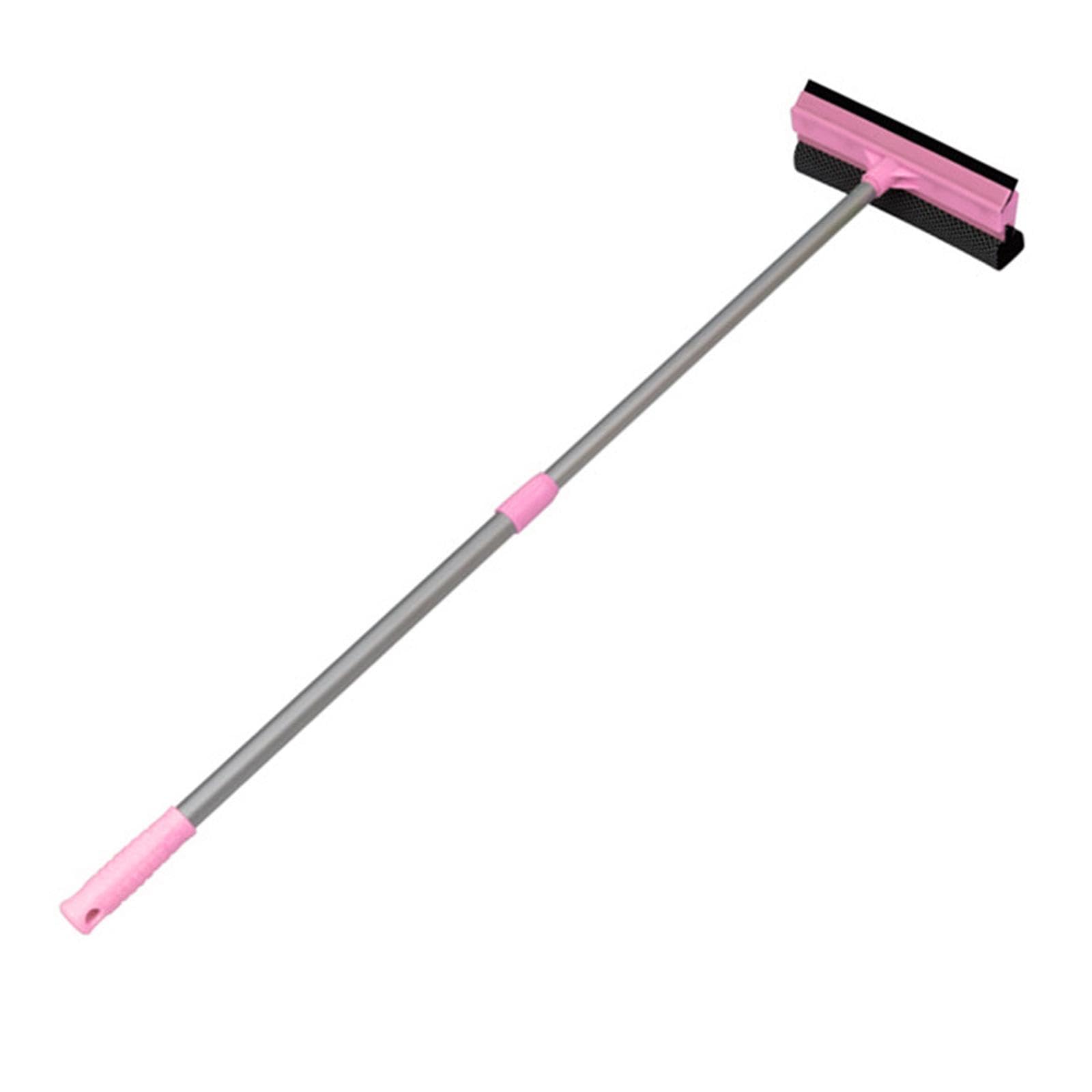 Bothyi Window Squeegee Cleaning Brush Double Sided Telescopic Pole Mirror Washer 2 in 1 Window Cleaner for Glass Dorm Tiles Bathroom, Pink