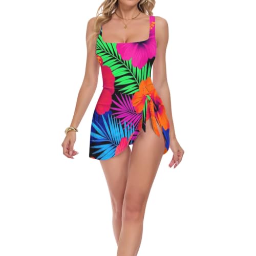 Maillot de bain amincissant une pièce d'inspiration tropicale fluo haute qualité