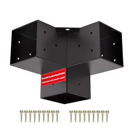 SOTECH Eckverbinder 90 x 90 mm (3-Wege-Verbinder) vierkant Stahl verzinkt und schwarz pulverbeschichtet für höchsten Korrosionsschutz, Pergola Pfostenverbinder für Aluminium und Holzkonstruktionen